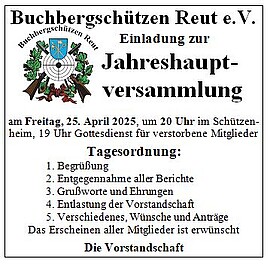 Banner Jahreshauptversammlung der Buchbergschützen 2025